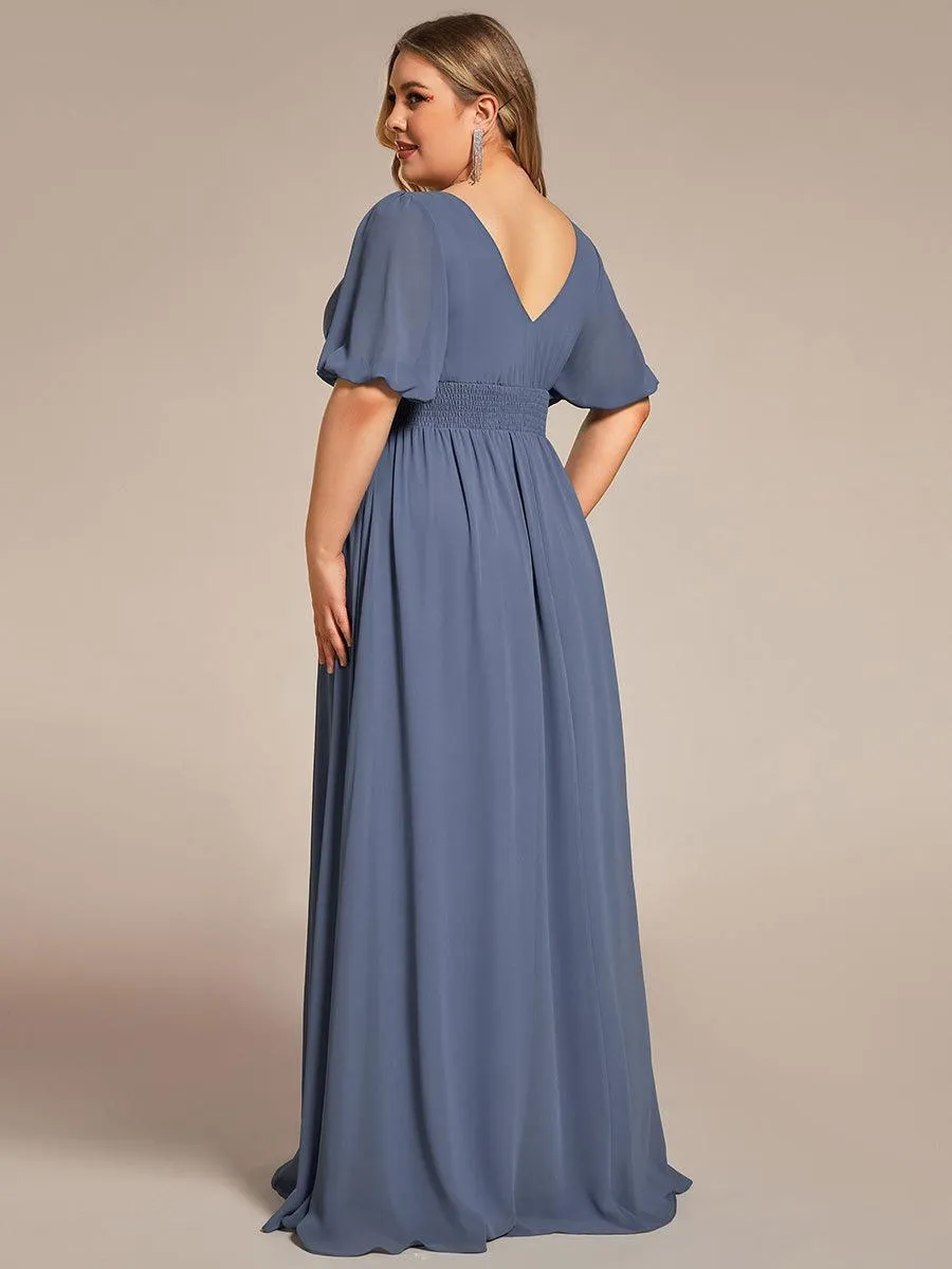 Taille personnalisée Robe de soirée Mousseline Manches courtes col en V