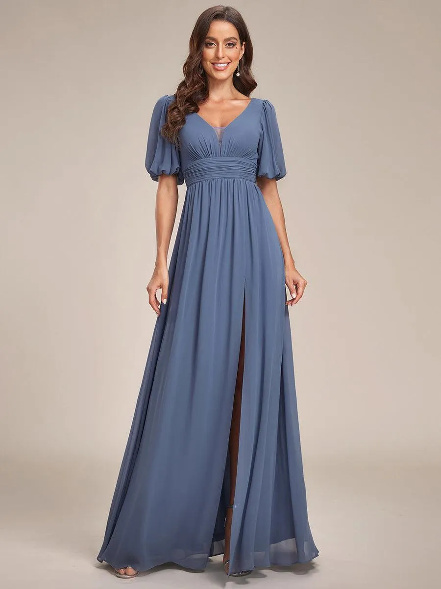 Taille personnalisée Robe de soirée Mousseline Manches courtes col en V