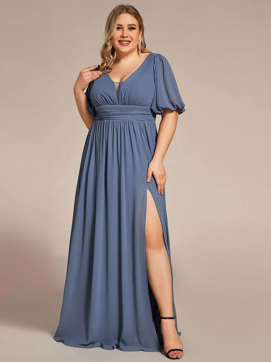 Taille personnalisée Robe de soirée Mousseline Manches courtes col en V
