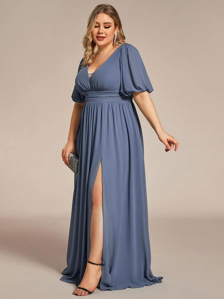 Taille personnalisée Robe de soirée Mousseline Manches courtes col en V