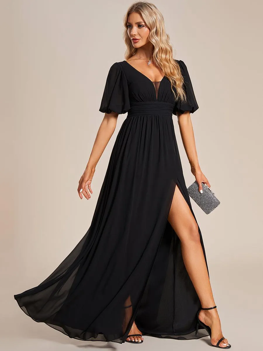 Taille personnalisée Robe de soirée Mousseline Manches courtes col en V