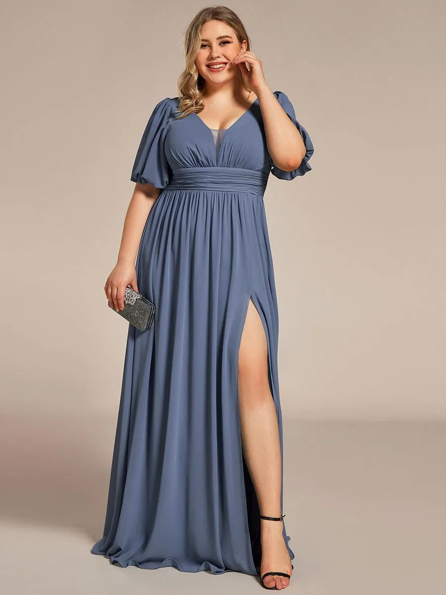 Taille personnalisée Robe de soirée Mousseline Manches courtes col en V