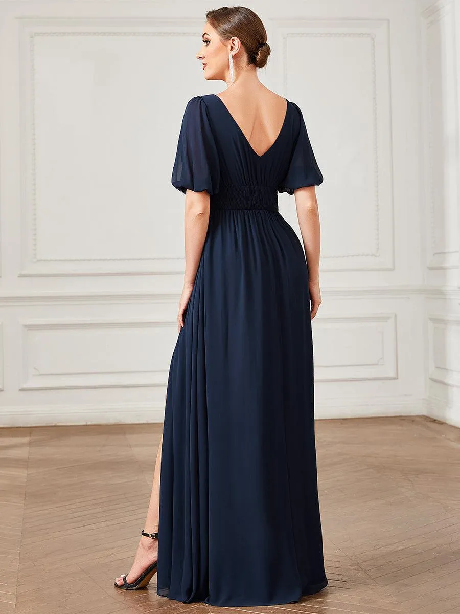 Taille personnalisée Robe de soirée Mousseline Manches courtes col en V