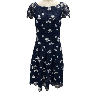Talbot Runhof Navy Blue / White Embroidered Lace Cocktail Dress