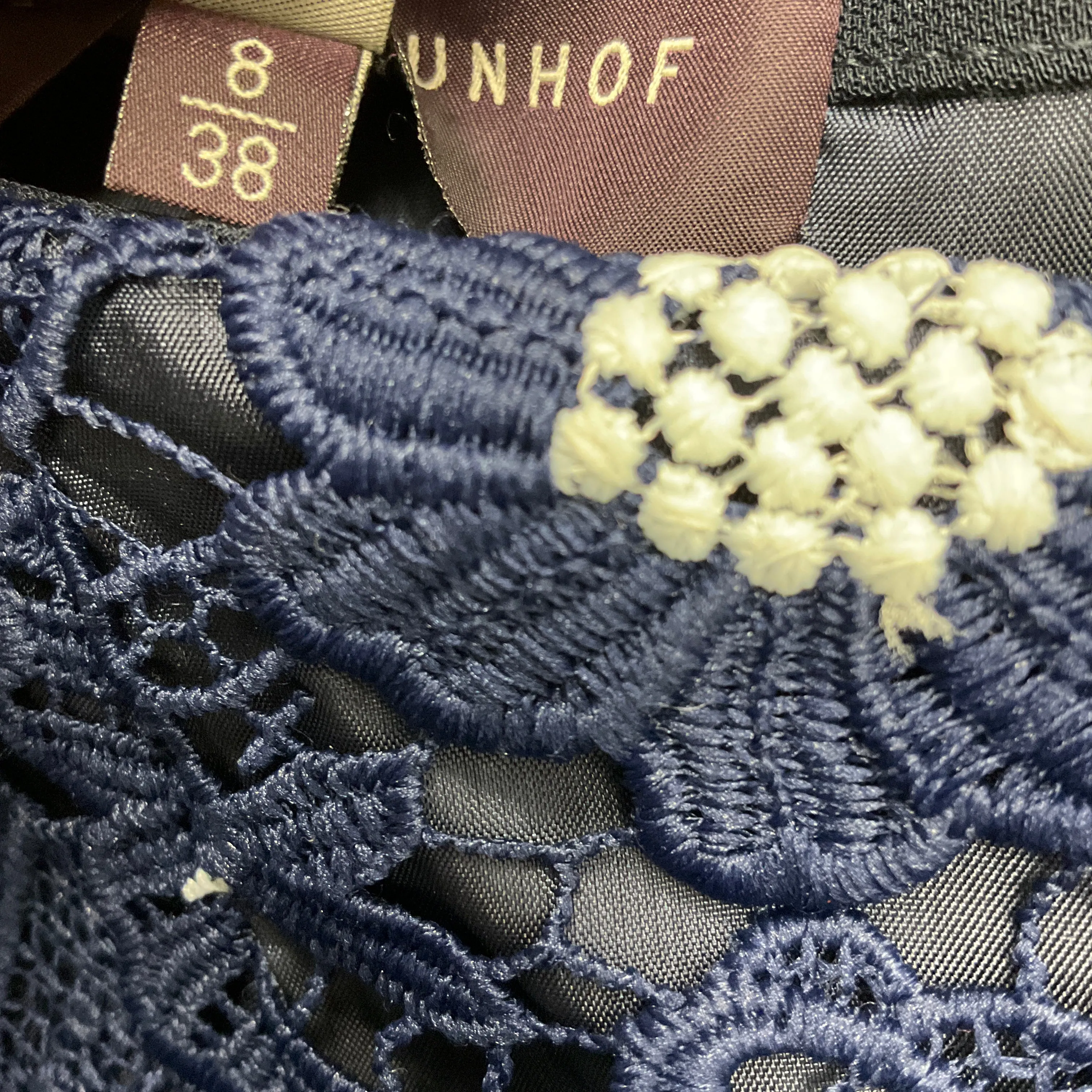 Talbot Runhof Navy Blue / White Embroidered Lace Cocktail Dress