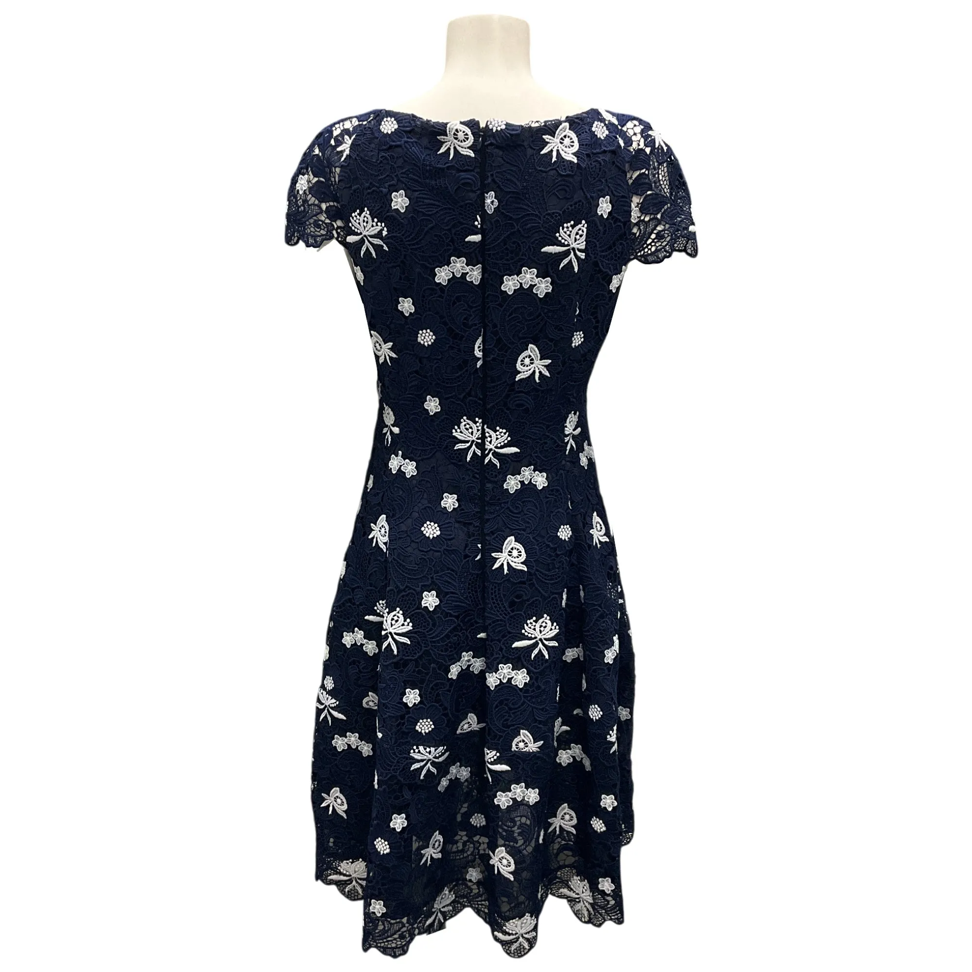 Talbot Runhof Navy Blue / White Embroidered Lace Cocktail Dress