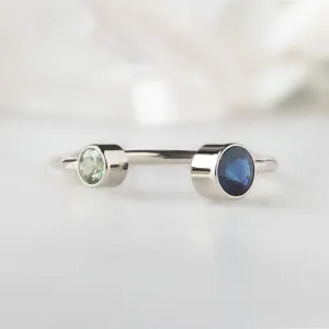 The Open Cuff Blue   Green Sapphire Ring | Sterling Silver