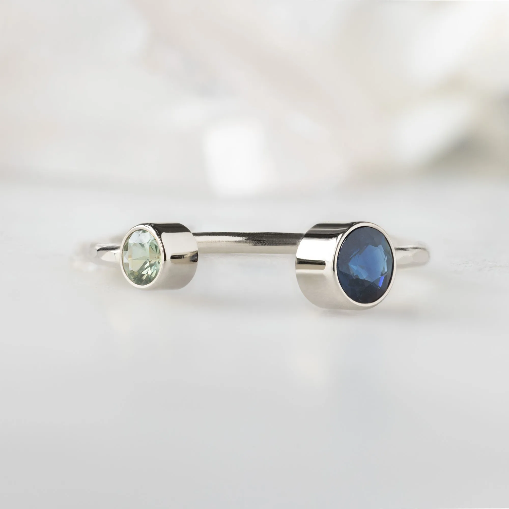 The Open Cuff Blue   Green Sapphire Ring | Sterling Silver