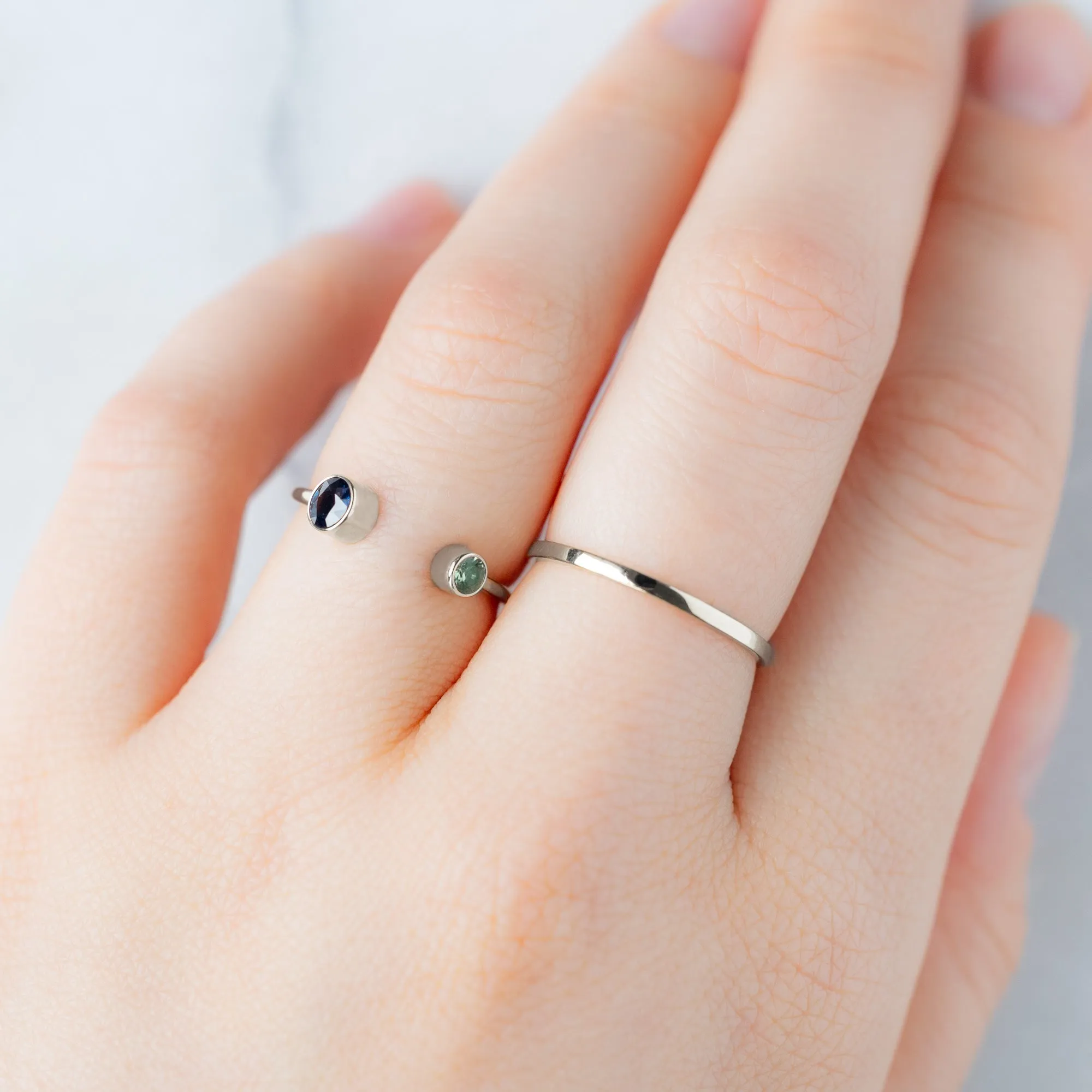 The Open Cuff Blue   Green Sapphire Ring | Sterling Silver