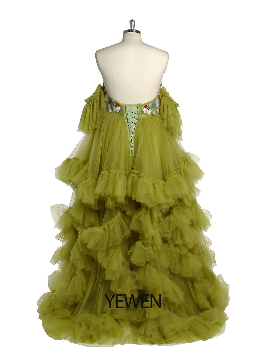 Tulle with Embroidery Lace Maternity Dress for Photo Shoot Ruffles Maxi Woman Photography Dress Outfit YW220628