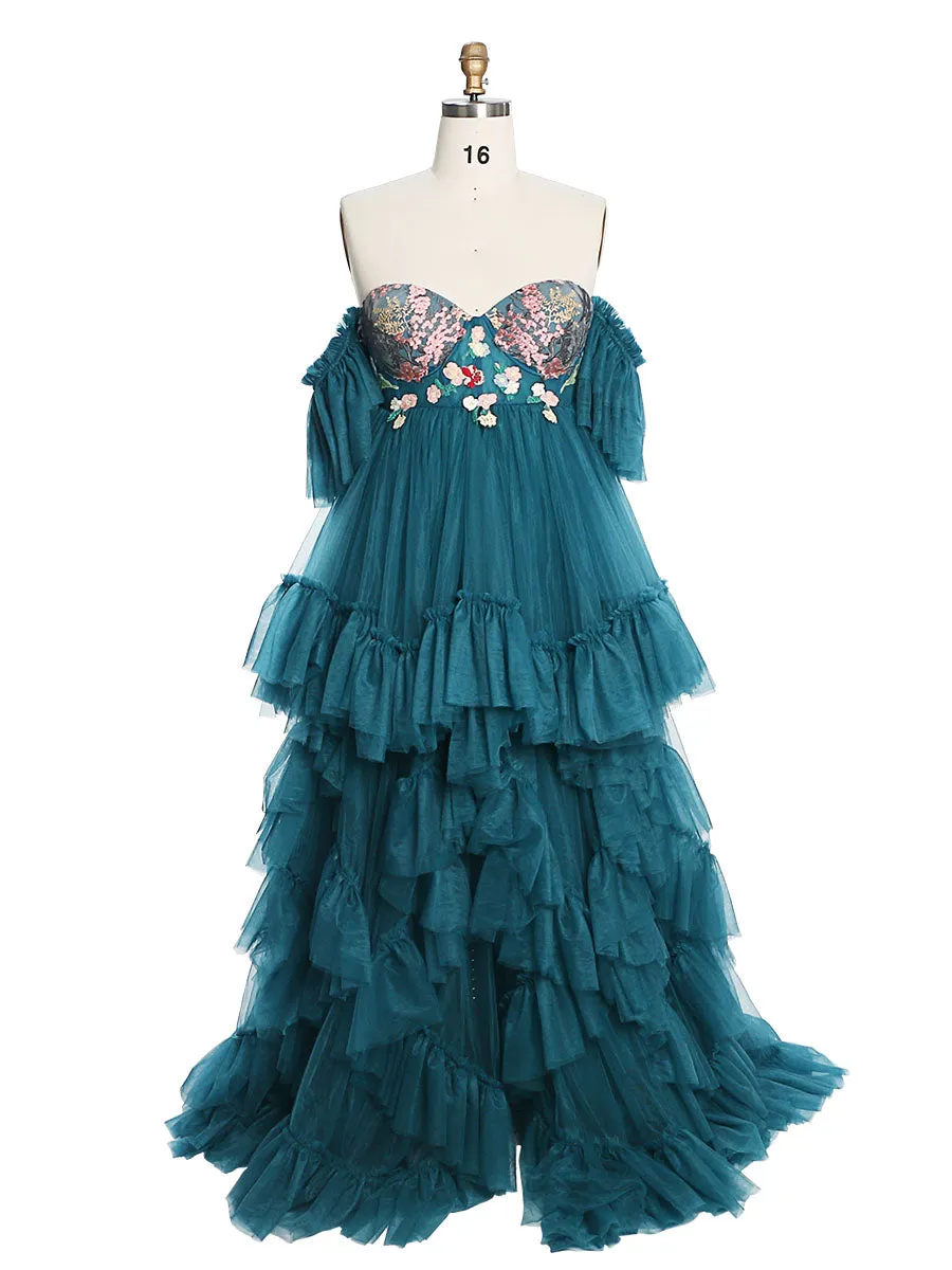 Tulle with Embroidery Lace Maternity Dress for Photo Shoot Ruffles Maxi Woman Photography Dress Outfit YW220628