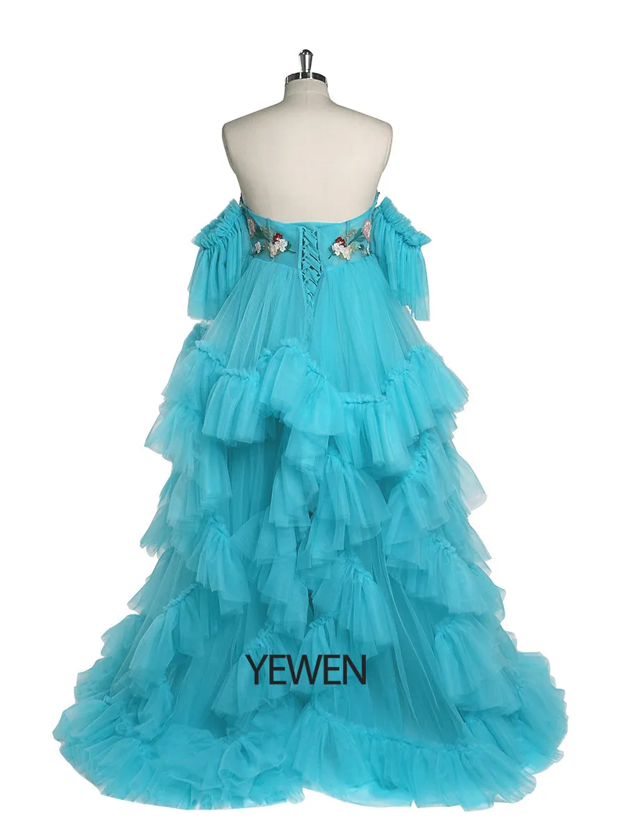 Tulle with Embroidery Lace Maternity Dress for Photo Shoot Ruffles Maxi Woman Photography Dress Outfit YW220628