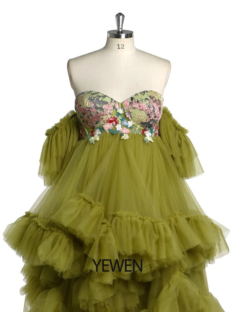 Tulle with Embroidery Lace Maternity Dress for Photo Shoot Ruffles Maxi Woman Photography Dress Outfit YW220628