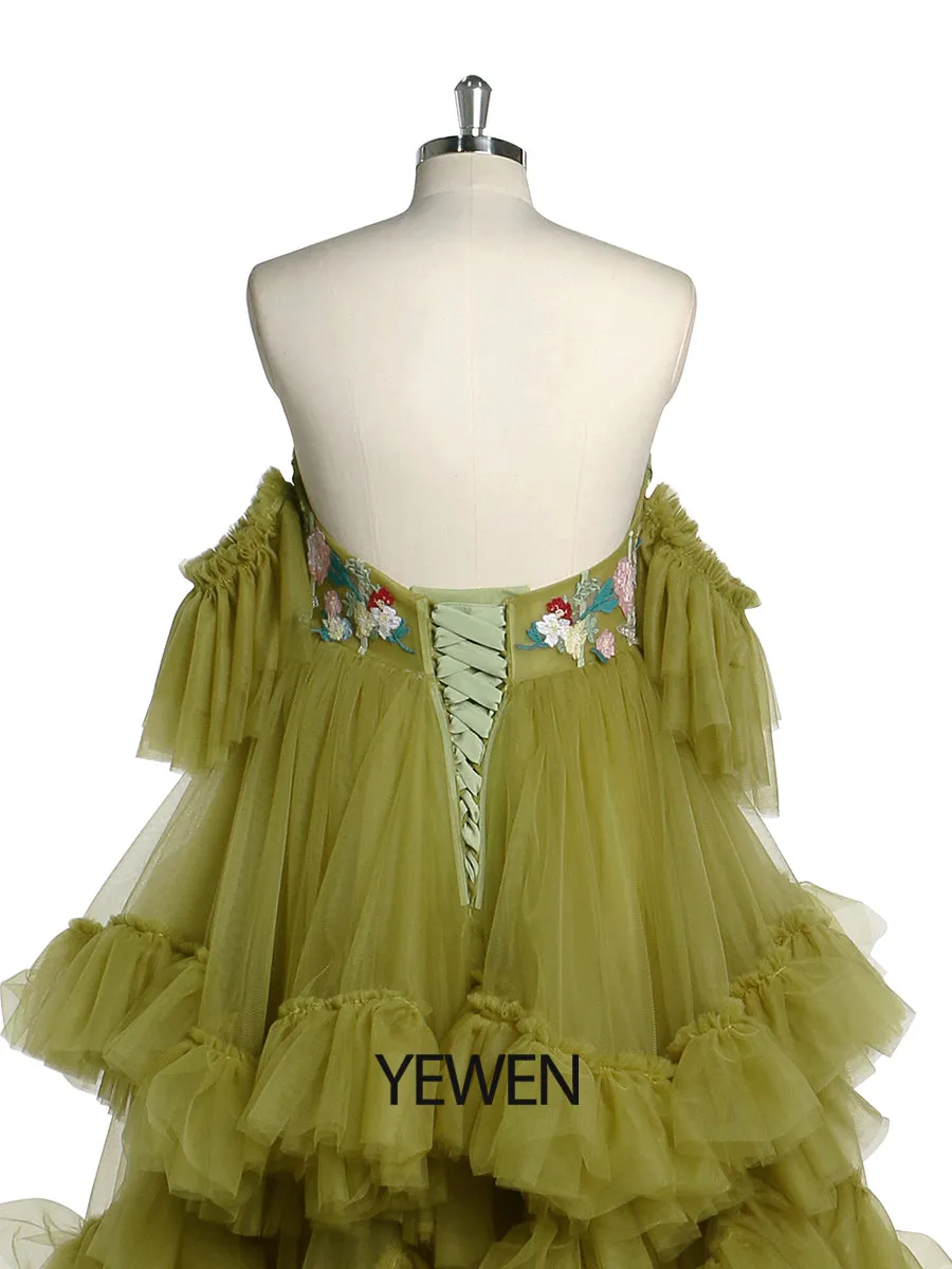 Tulle with Embroidery Lace Maternity Dress for Photo Shoot Ruffles Maxi Woman Photography Dress Outfit YW220628