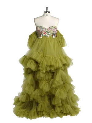 Tulle with Embroidery Lace Maternity Dress for Photo Shoot Ruffles Maxi Woman Photography Dress Outfit YW220628