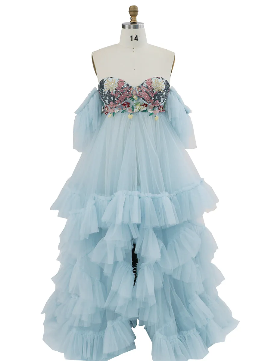 Tulle with Embroidery Lace Maternity Dress for Photo Shoot Ruffles Maxi Woman Photography Dress Outfit YW220628