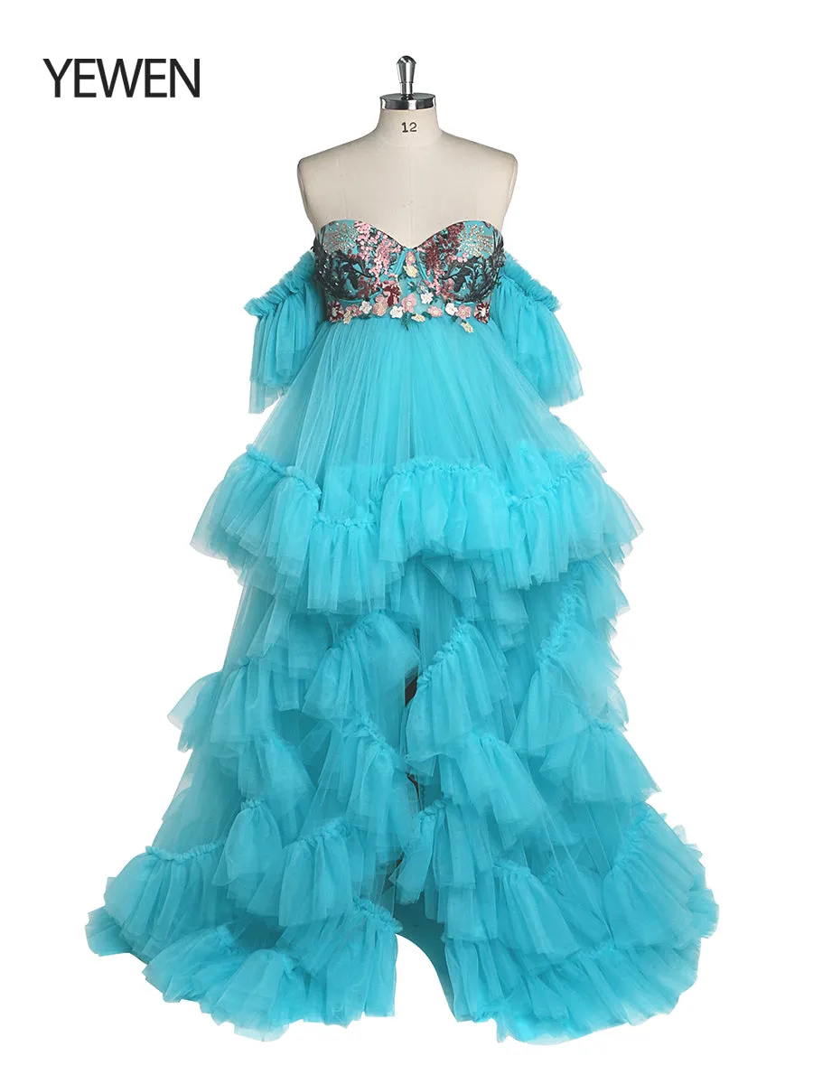 Tulle with Embroidery Lace Maternity Dress for Photo Shoot Ruffles Maxi Woman Photography Dress Outfit YW220628
