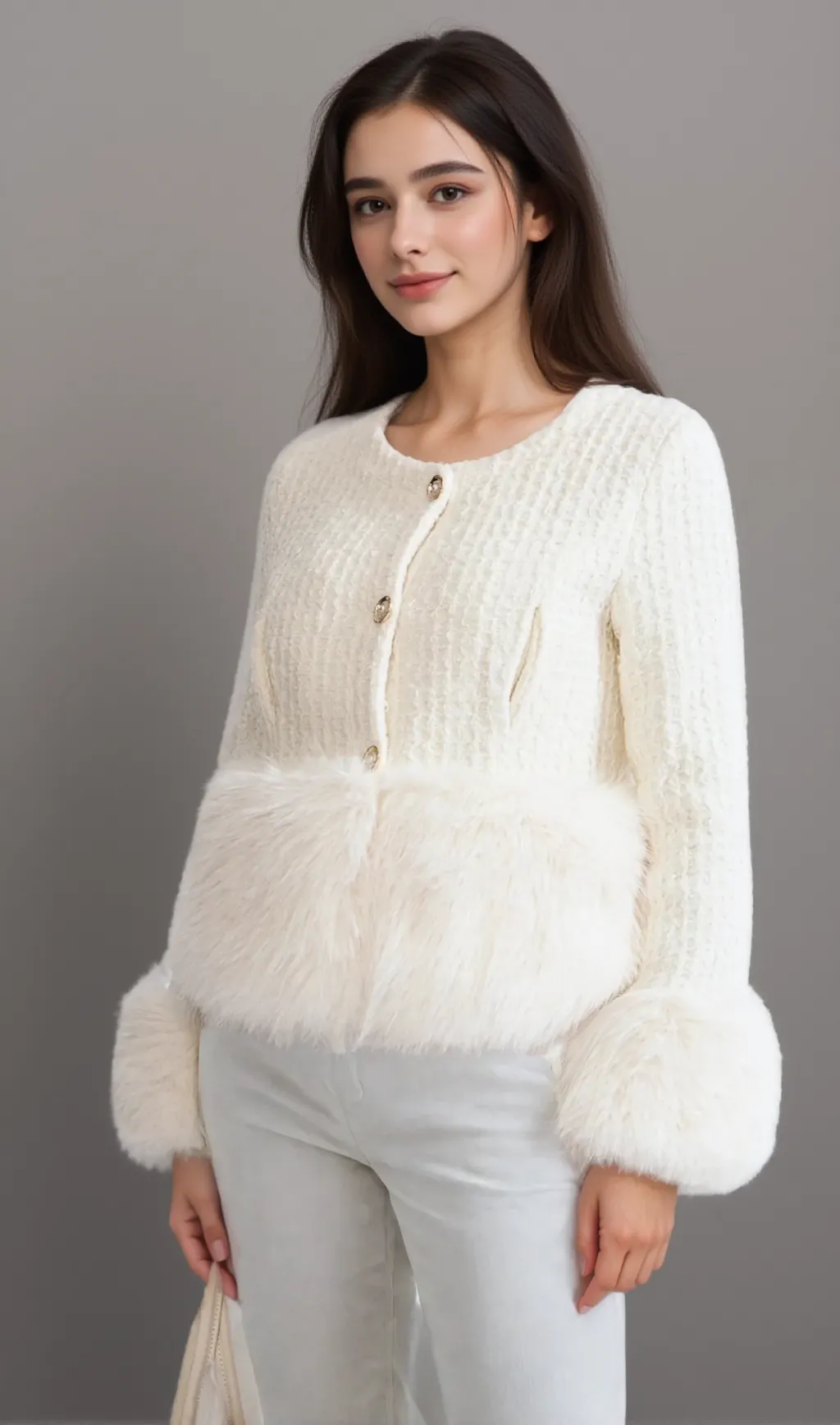 Tweed Jacket withFaux Fur Accents