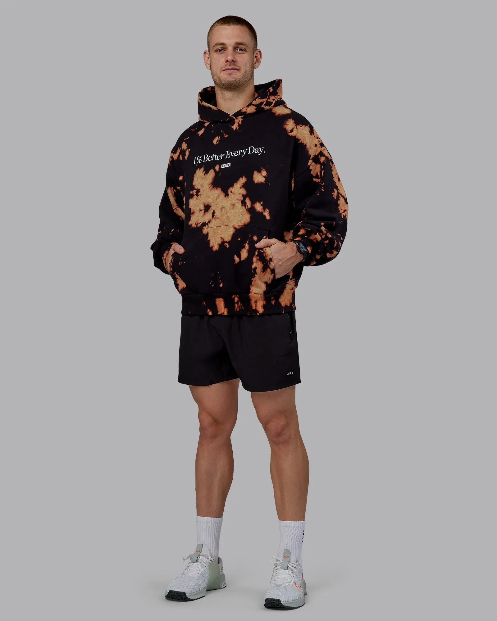 Unisex 1% Better Hoodie Oversize - Black-Bleach Tie Dye