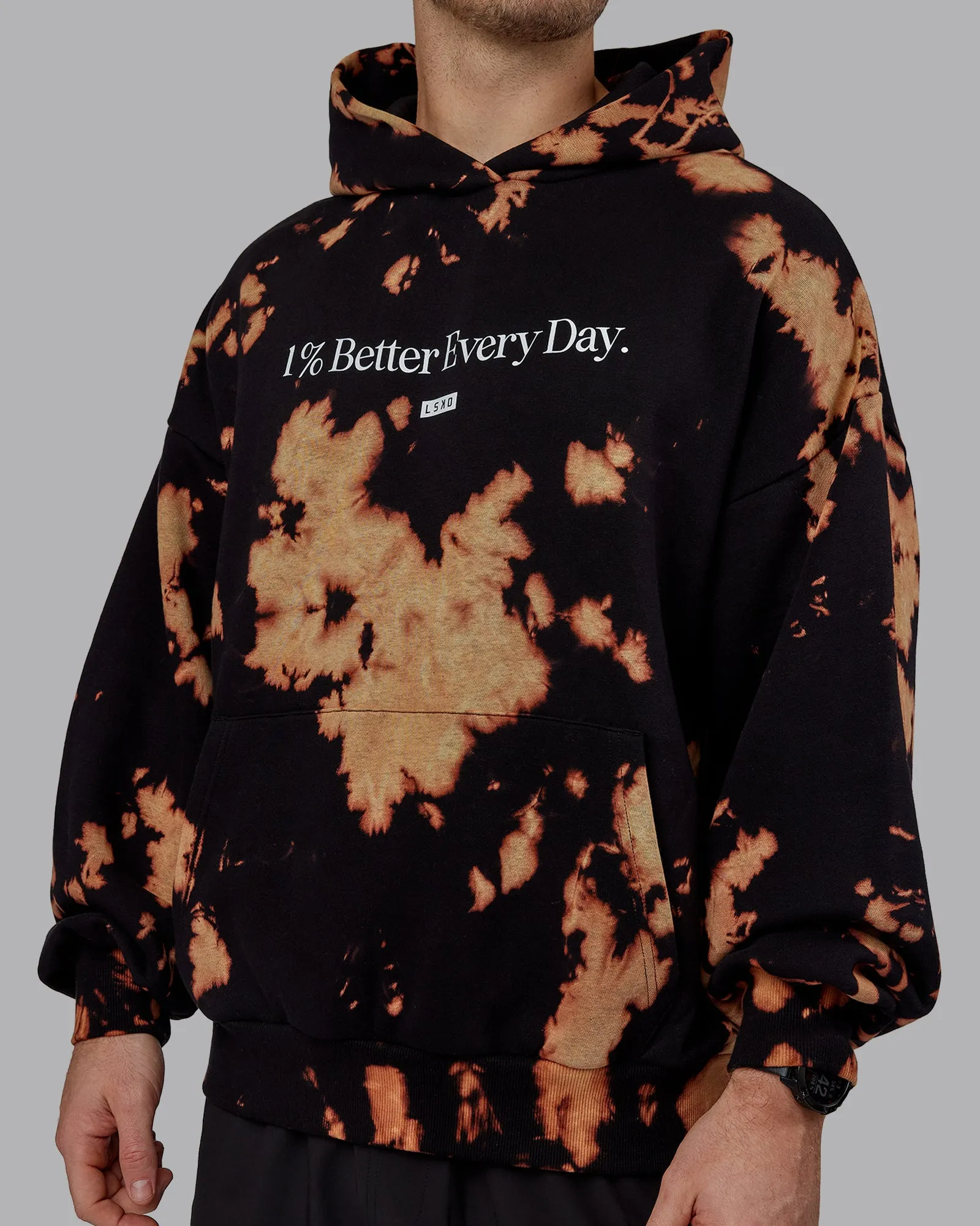 Unisex 1% Better Hoodie Oversize - Black-Bleach Tie Dye