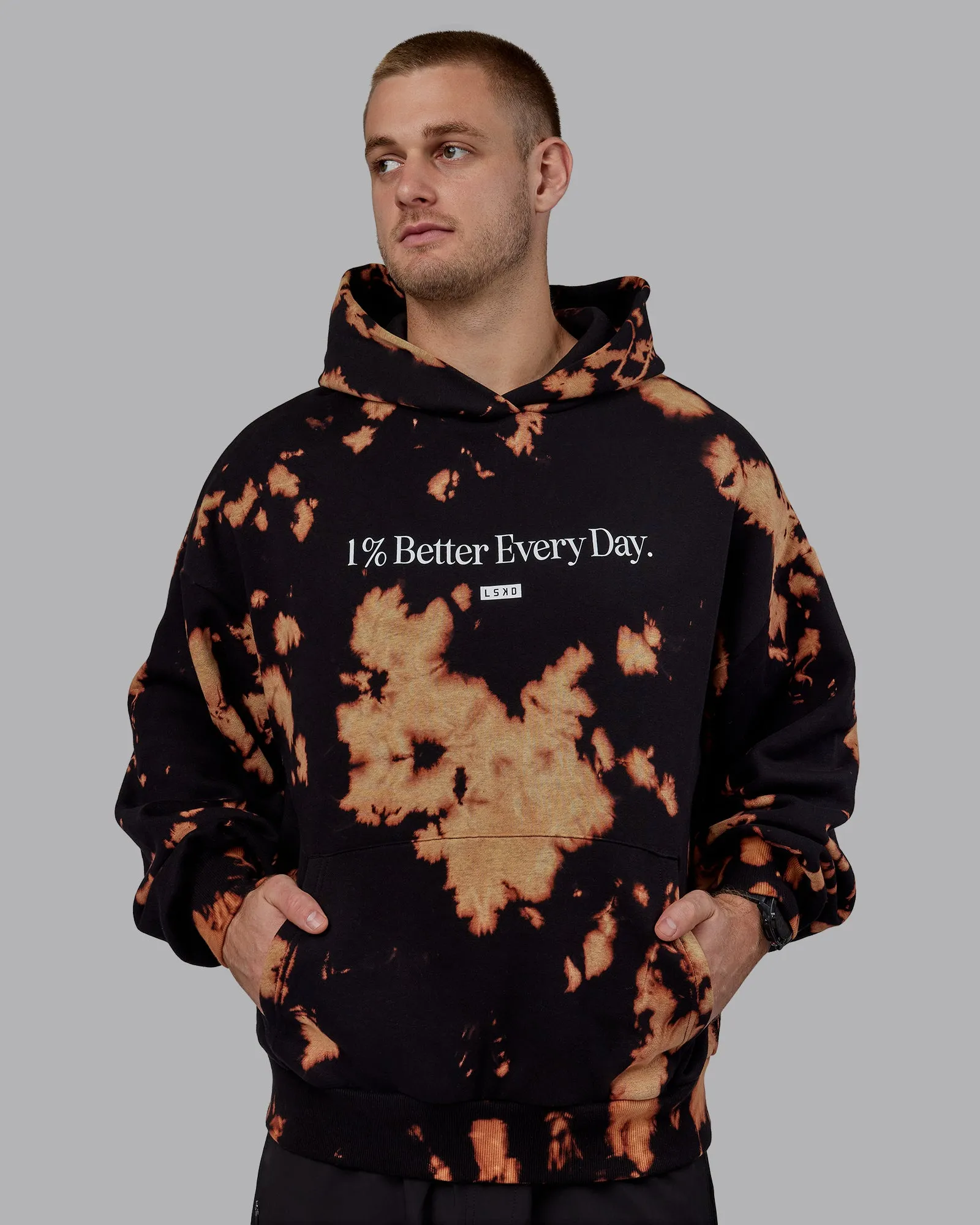 Unisex 1% Better Hoodie Oversize - Black-Bleach Tie Dye