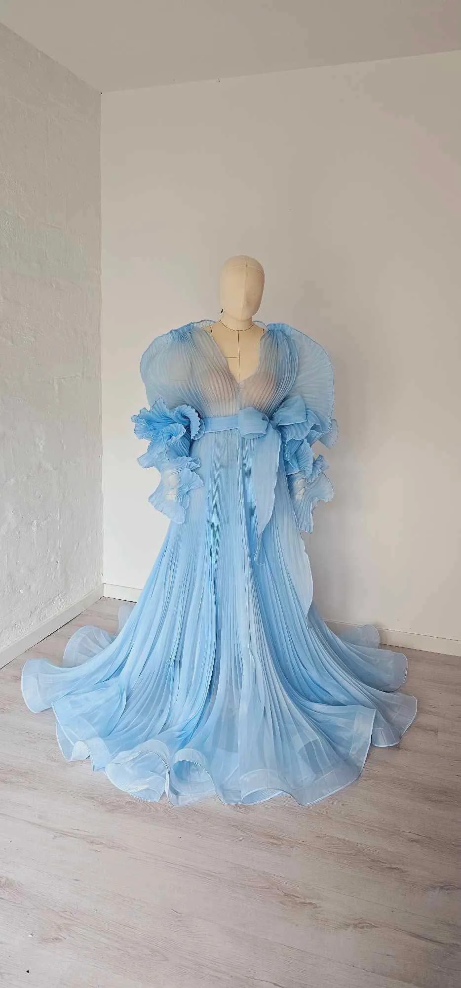 V Neck Pleated Organza Maternity Dresses for Photoshoot Big Skirt Sheer Dress for Maternity Baby Shower