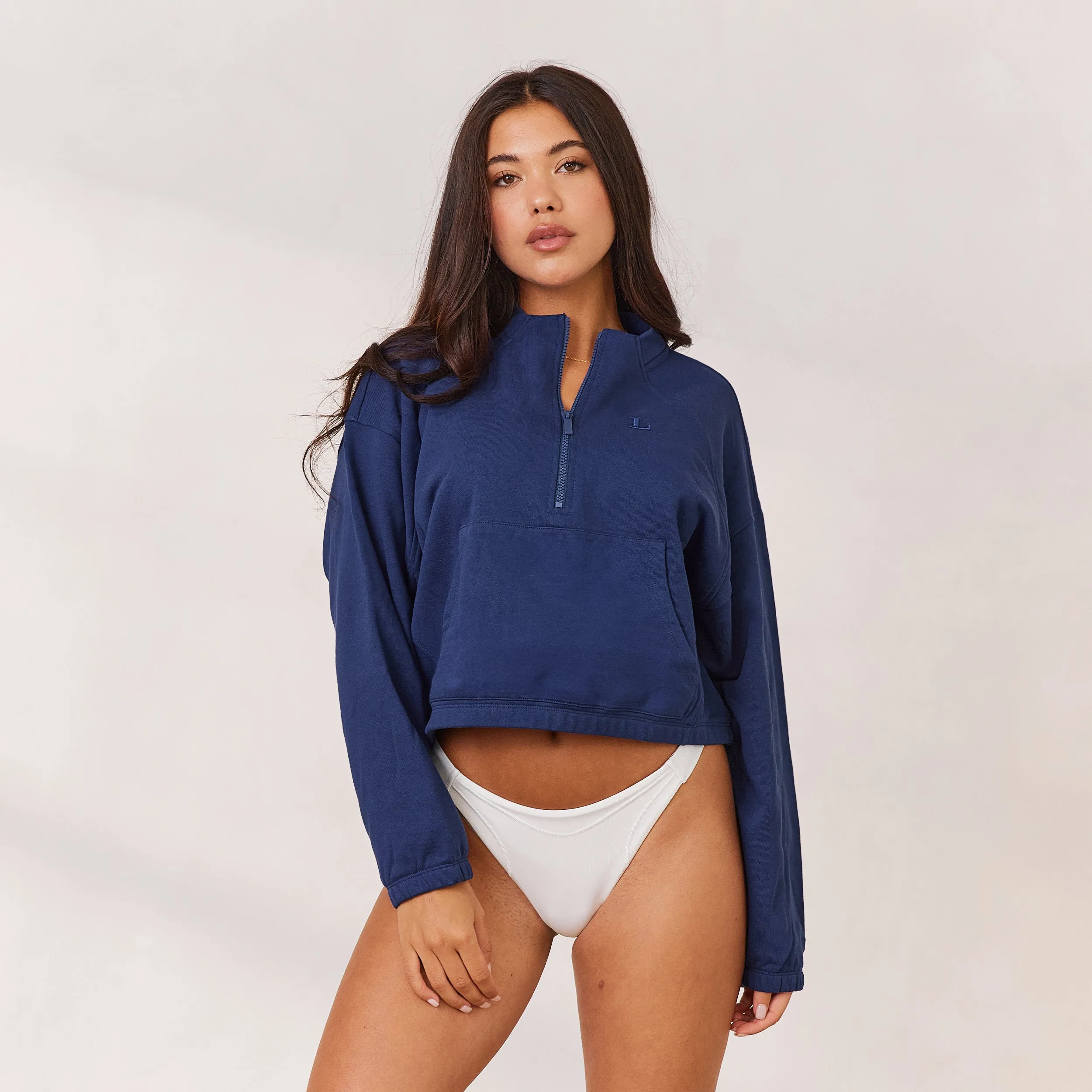 Varsity Pull avec Quart de Zip - Bleu Marine
