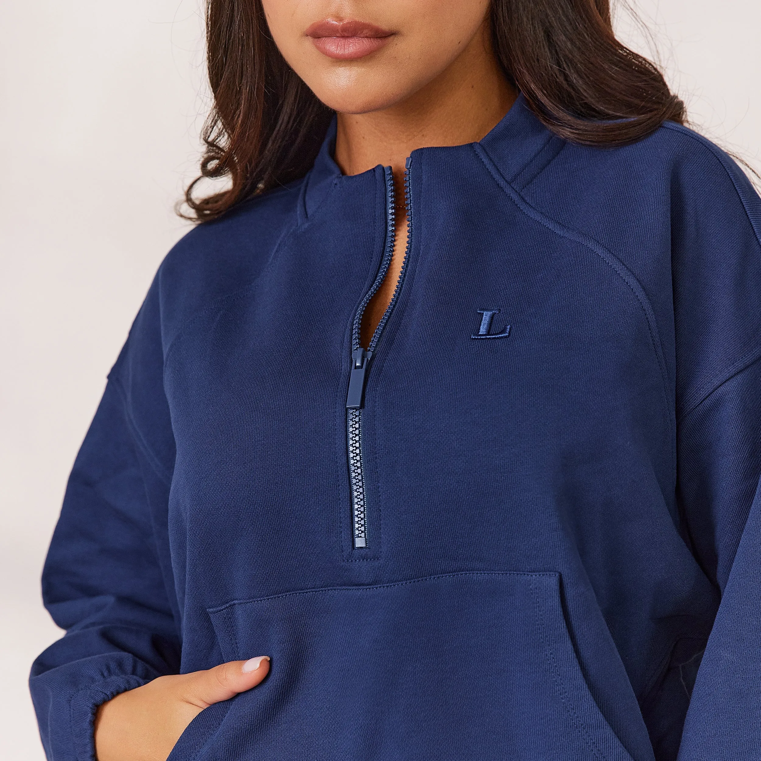 Varsity Pull avec Quart de Zip - Bleu Marine