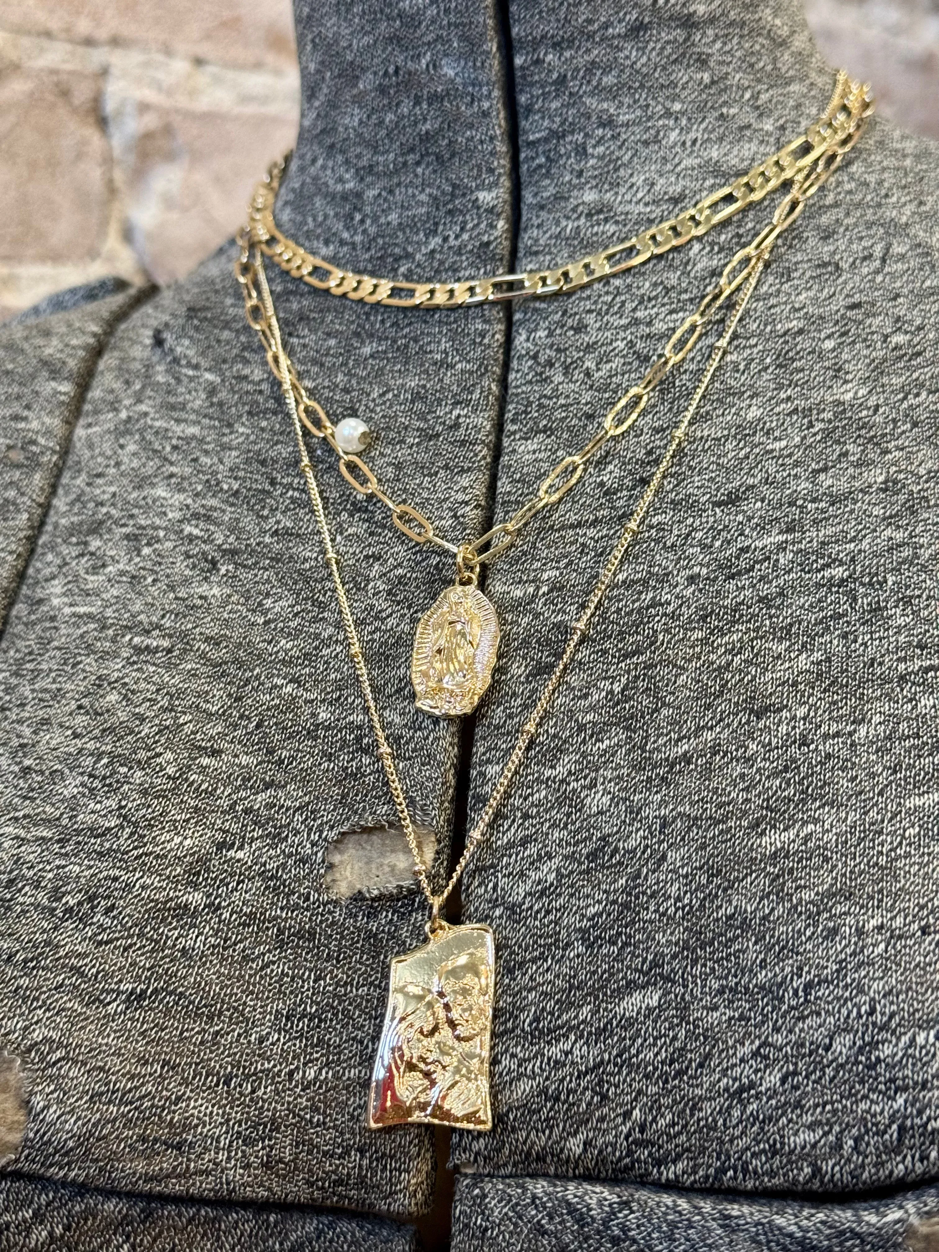 Virgin Mary Gold Layered Necklace