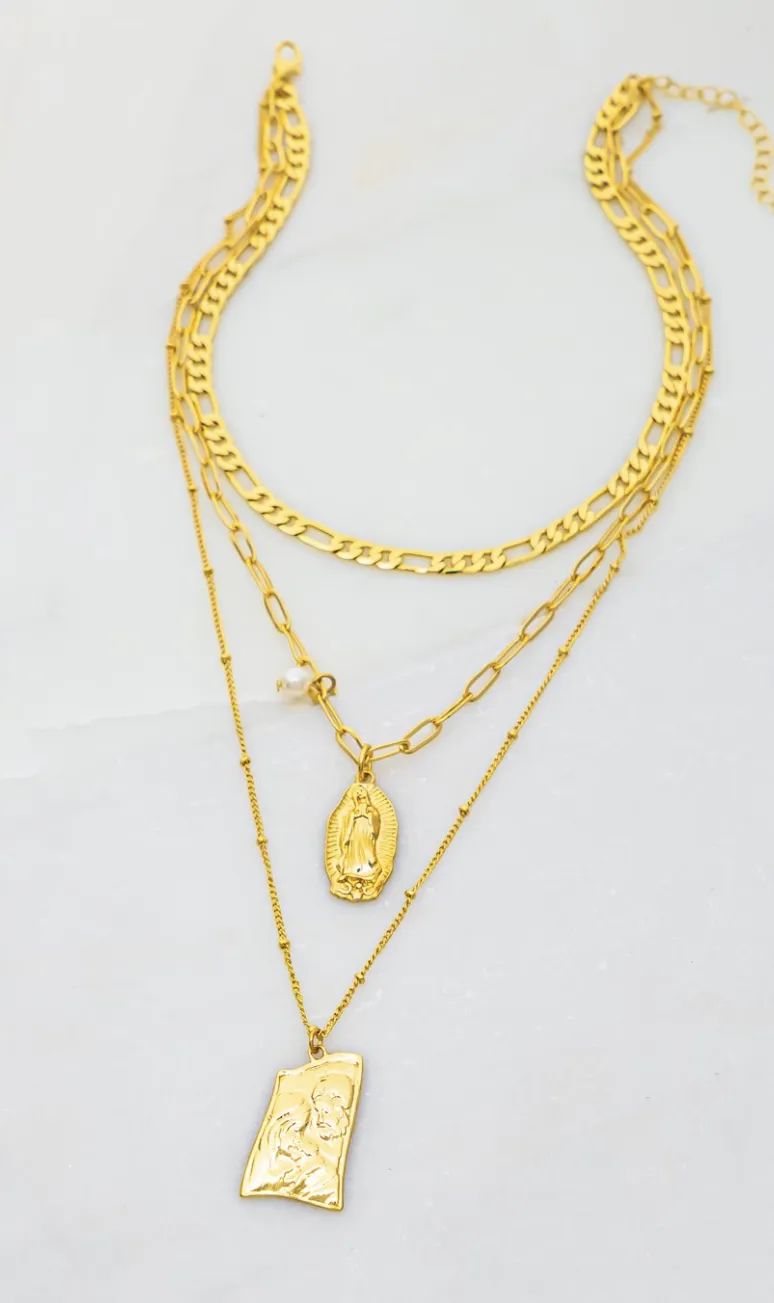 Virgin Mary Gold Layered Necklace