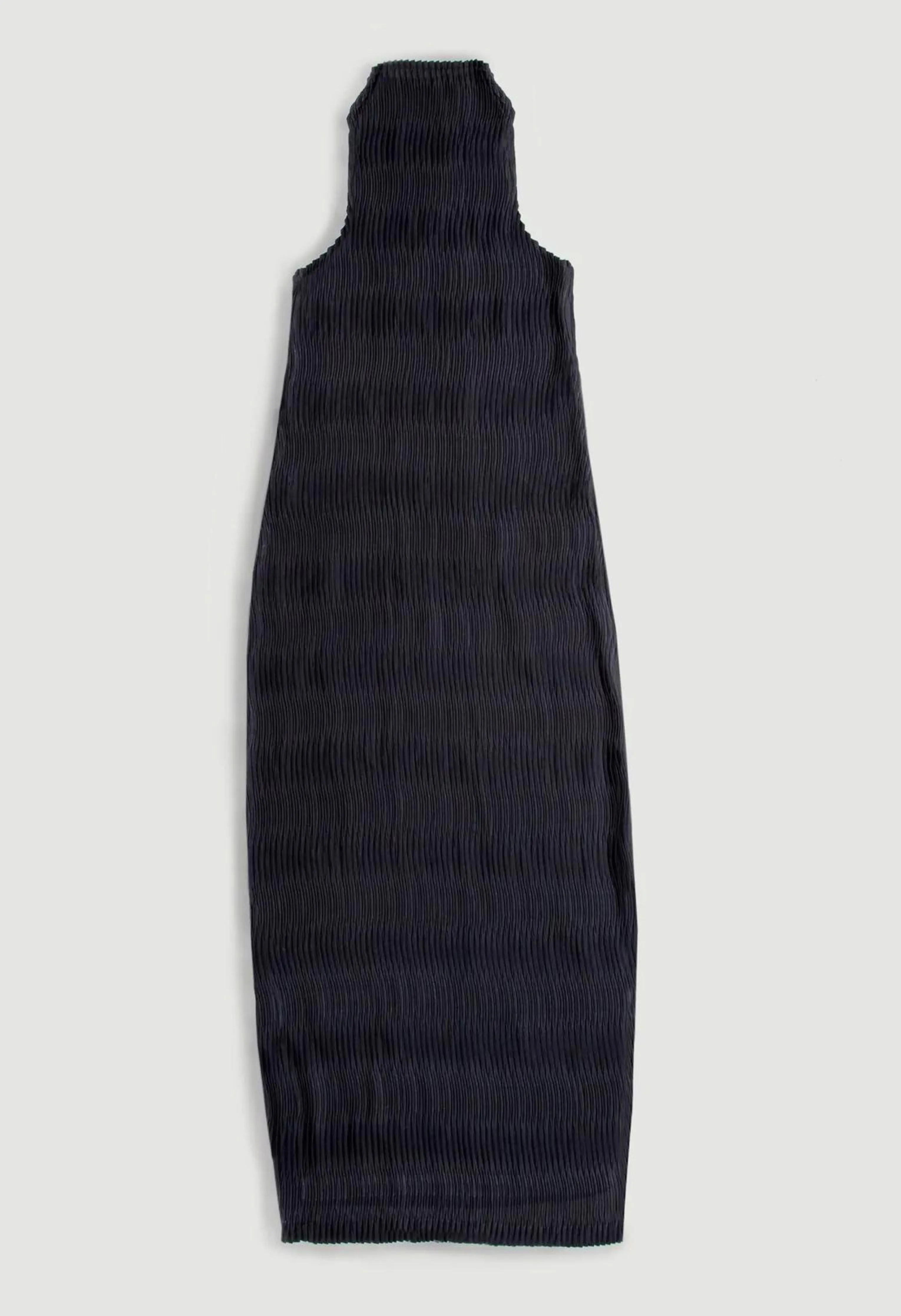 Wave Tank Dress in Black Shine