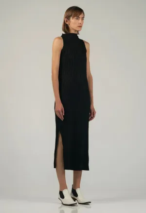 Wave Tank Dress in Black Shine