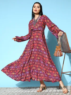 Wine Edgy Print Dress