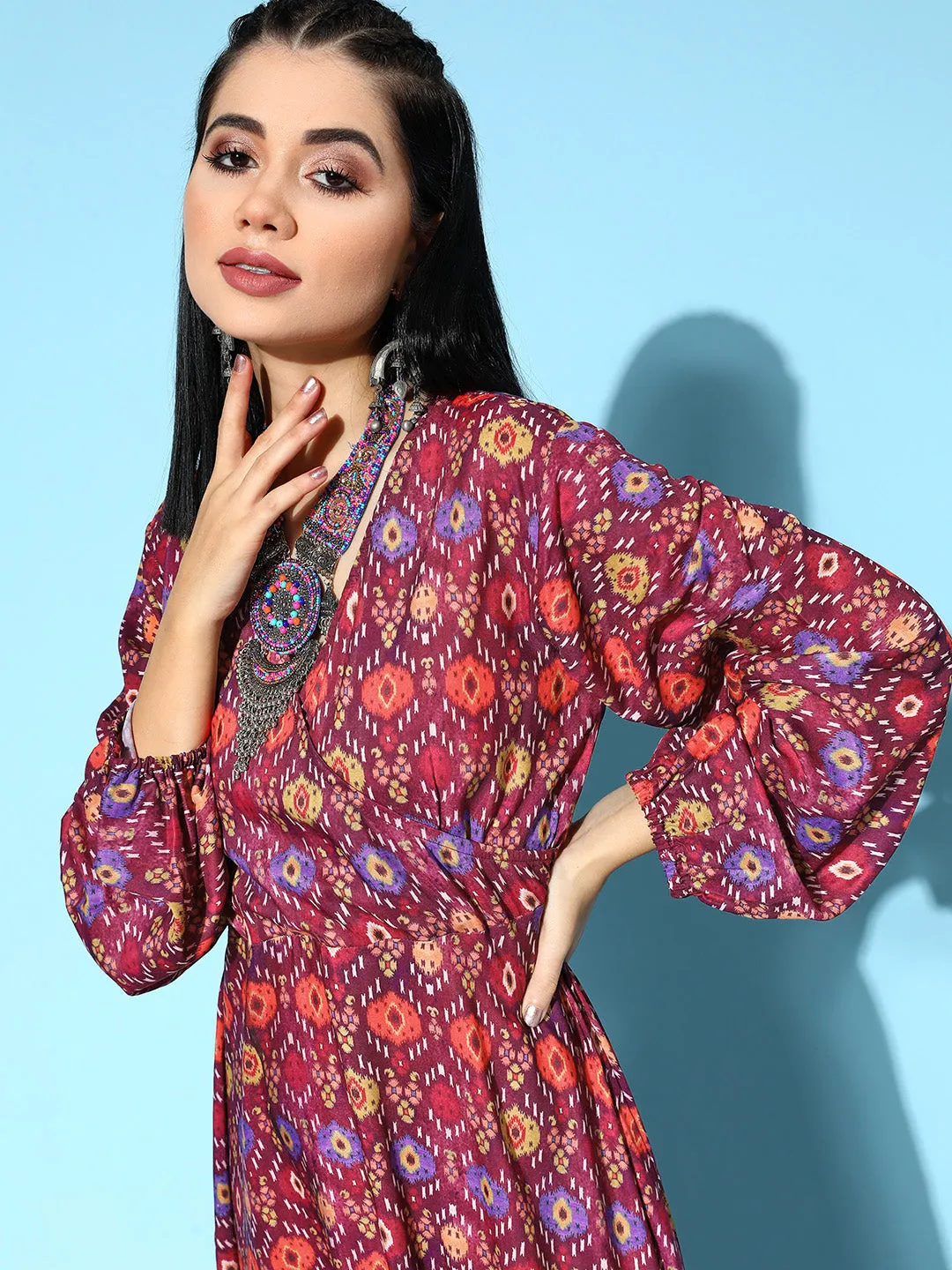 Wine Edgy Print Dress
