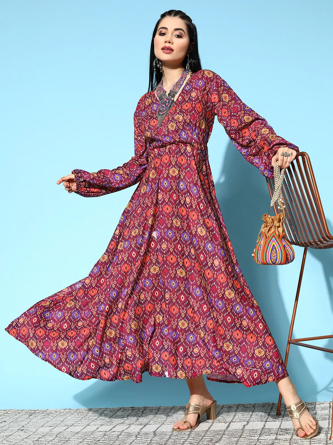 Wine Edgy Print Dress