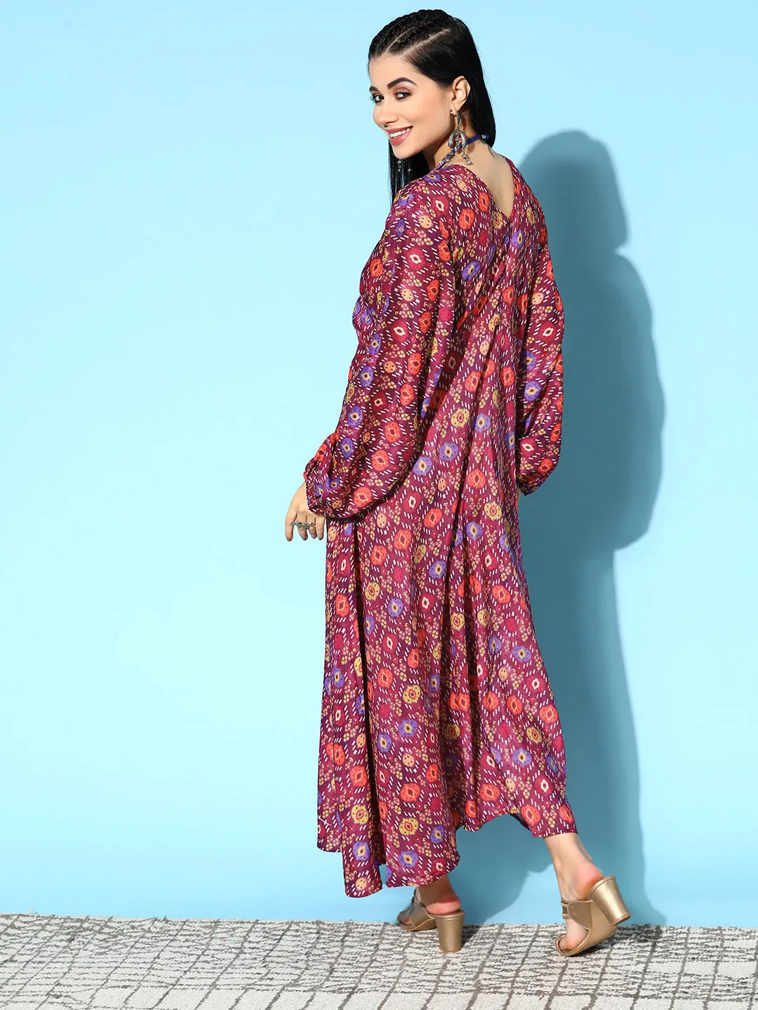 Wine Edgy Print Dress