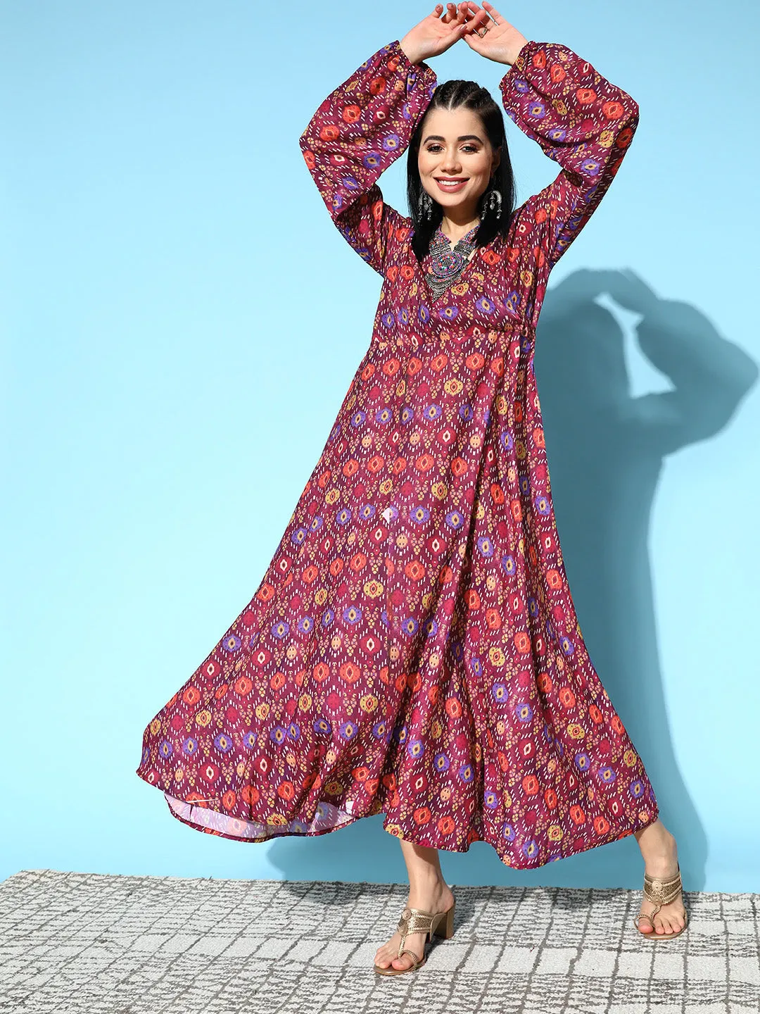 Wine Edgy Print Dress