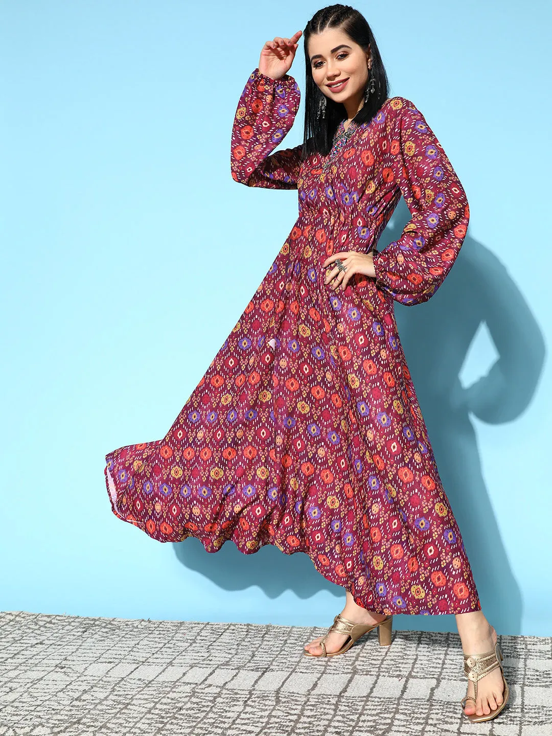 Wine Edgy Print Dress