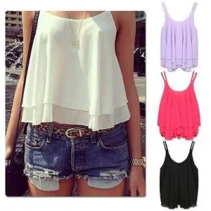 Women Casual Sleeveless Shirt Chiffon Loose Vest Tank Top Blouse