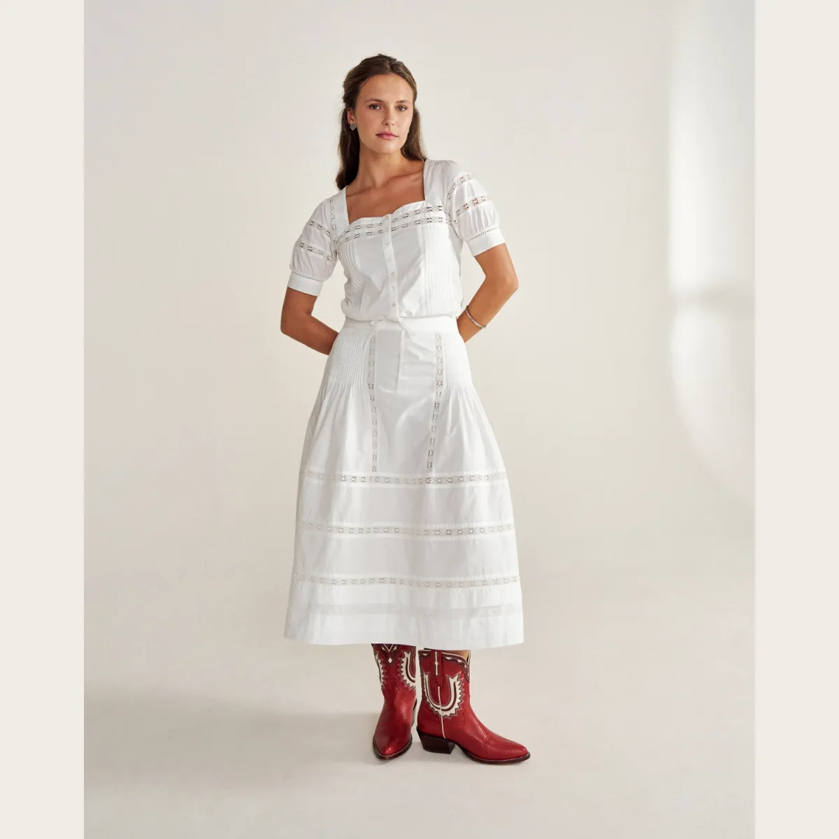 Women's Cotton Poplin Midi Skirt