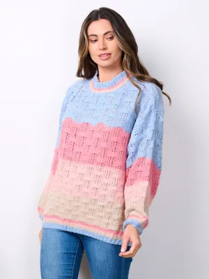 WOMEN'S LONG SLEEVE COLORBLOCK KNIT PULLOVER SWEATER