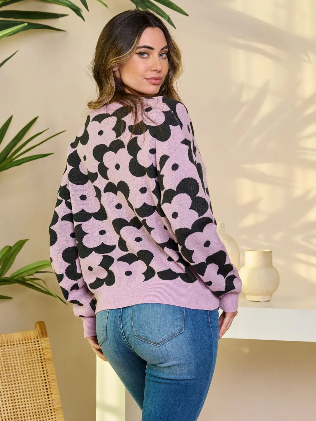 WOMEN'S LONG SLEEVE PULLOVER FLORAL SWEATER