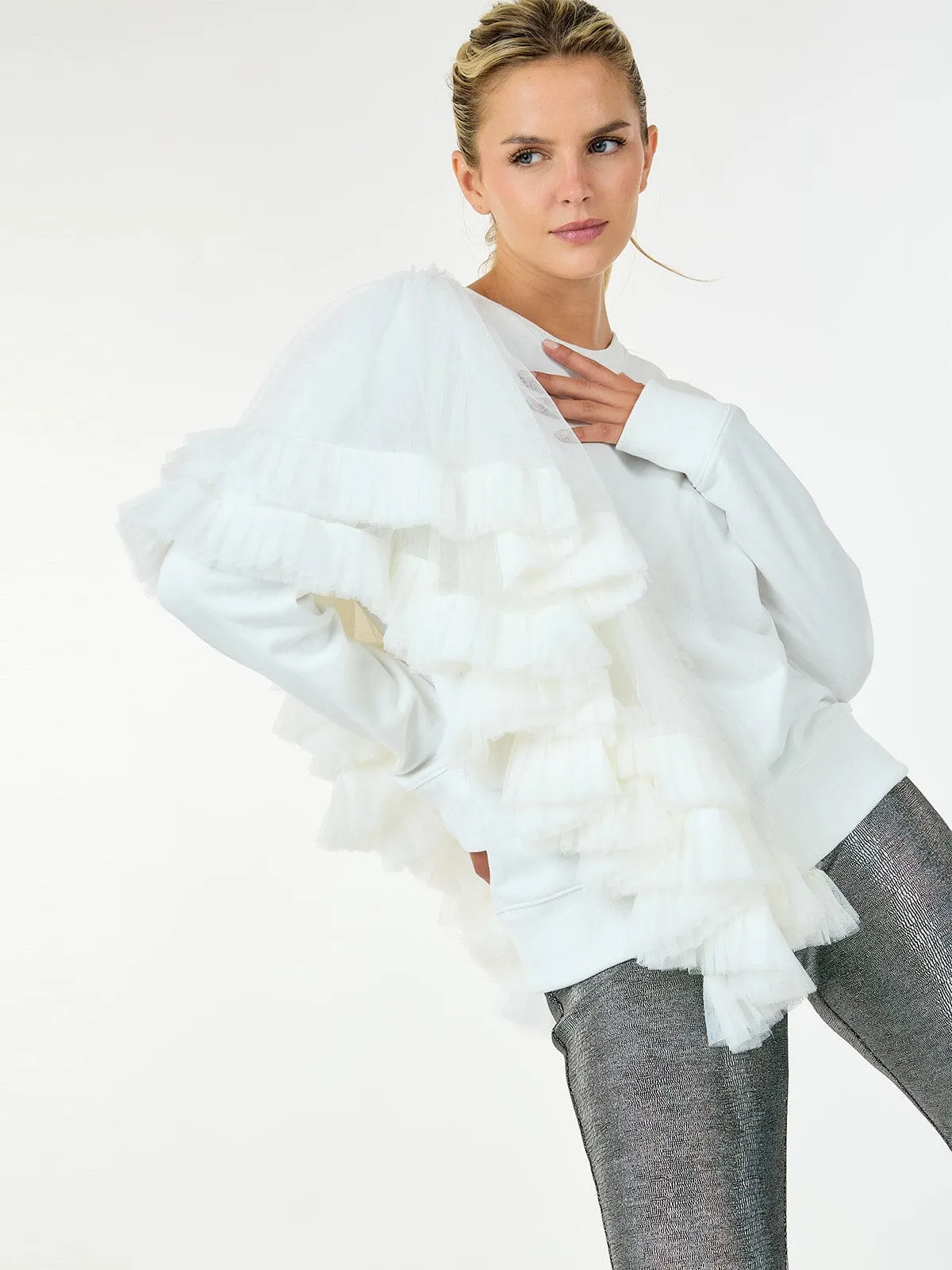 WOMEN'S LONG SLEEVE RUFFLE DETAILED PULLOVER SWEATER
