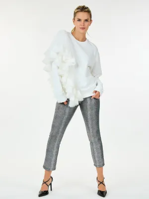 WOMEN'S LONG SLEEVE RUFFLE DETAILED PULLOVER SWEATER