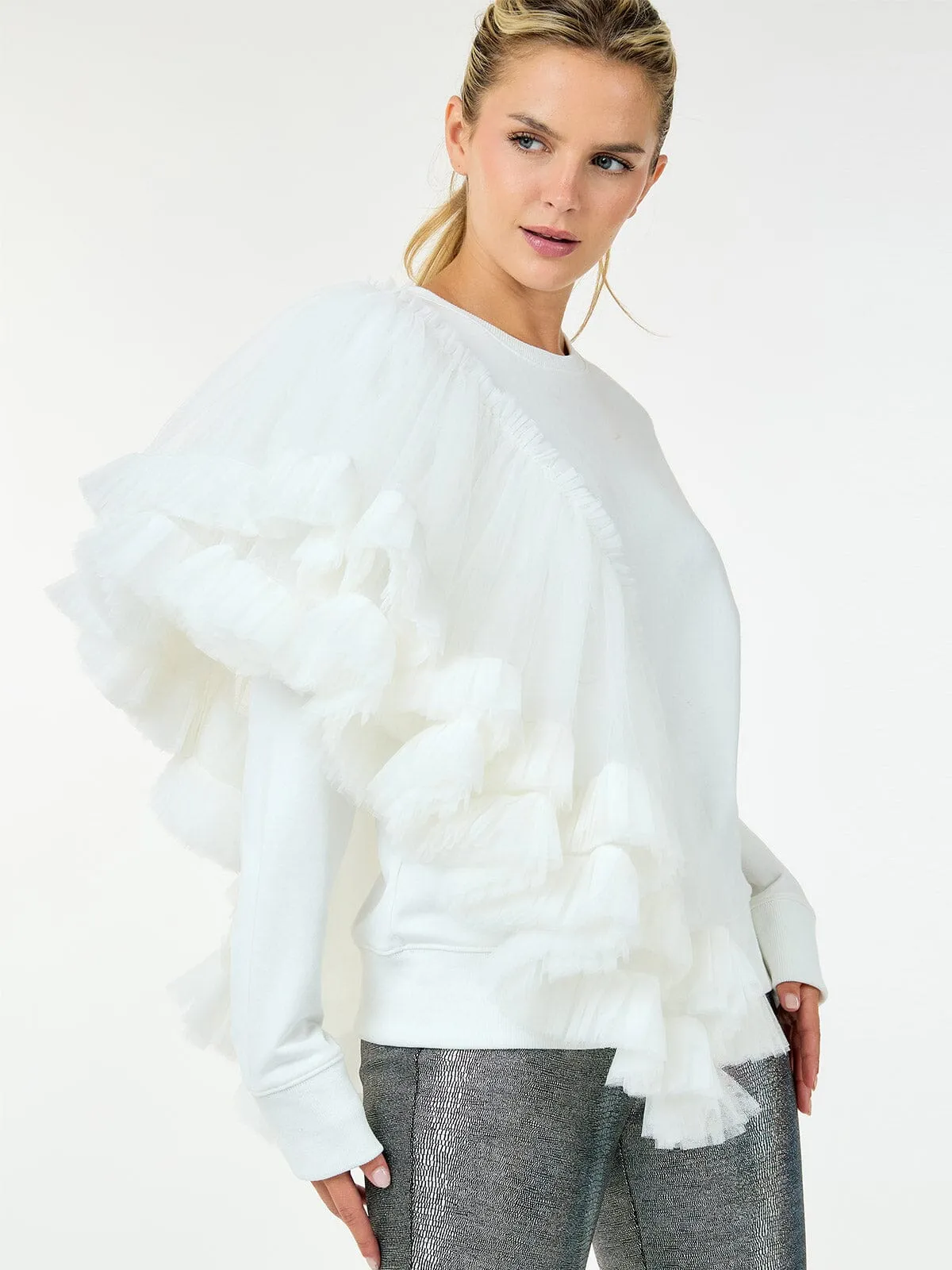 WOMEN'S LONG SLEEVE RUFFLE DETAILED PULLOVER SWEATER