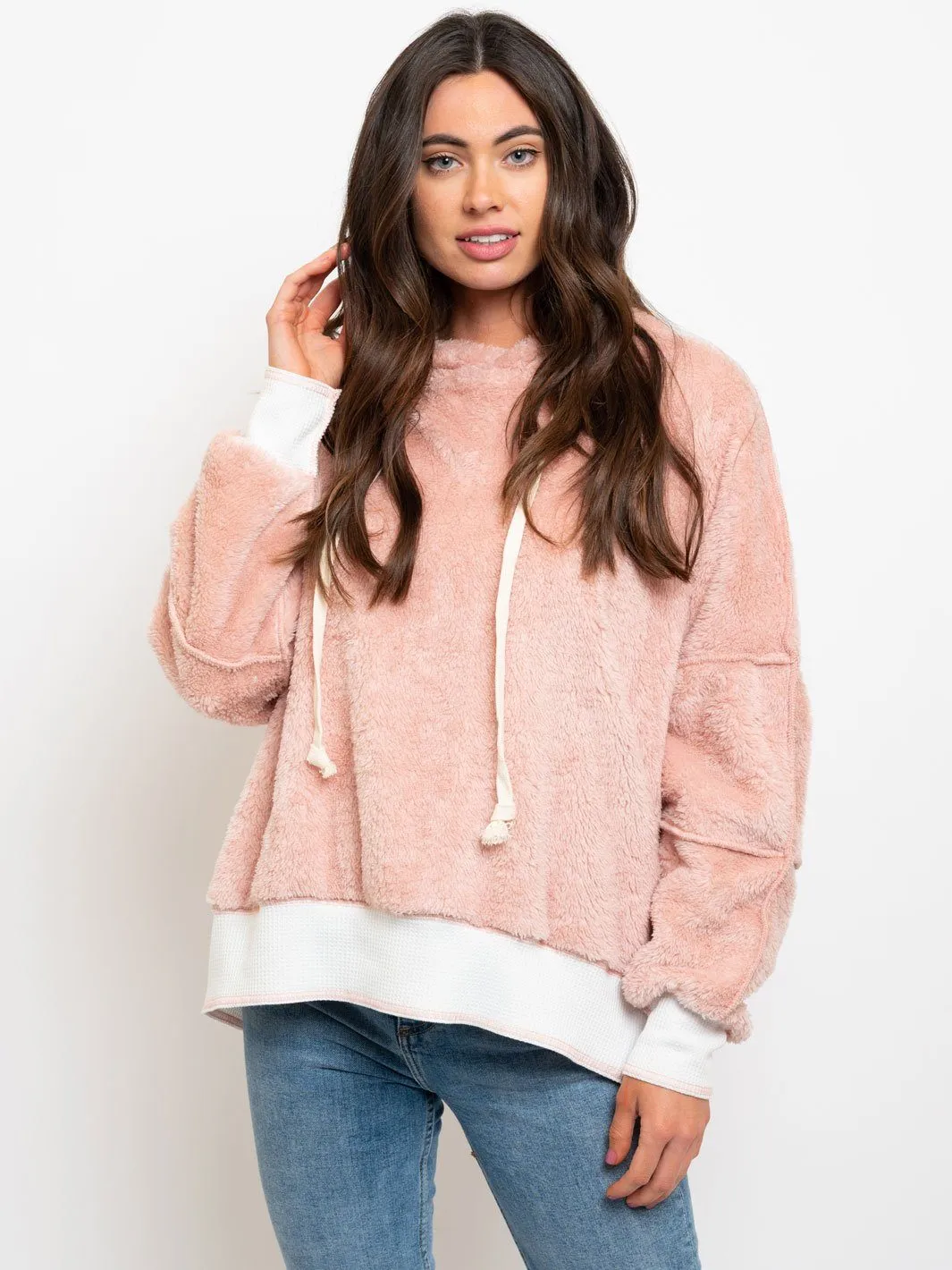 WOMEN'S LONG SLEEVE TEDDY HOODIE PULLOVER SWEATER