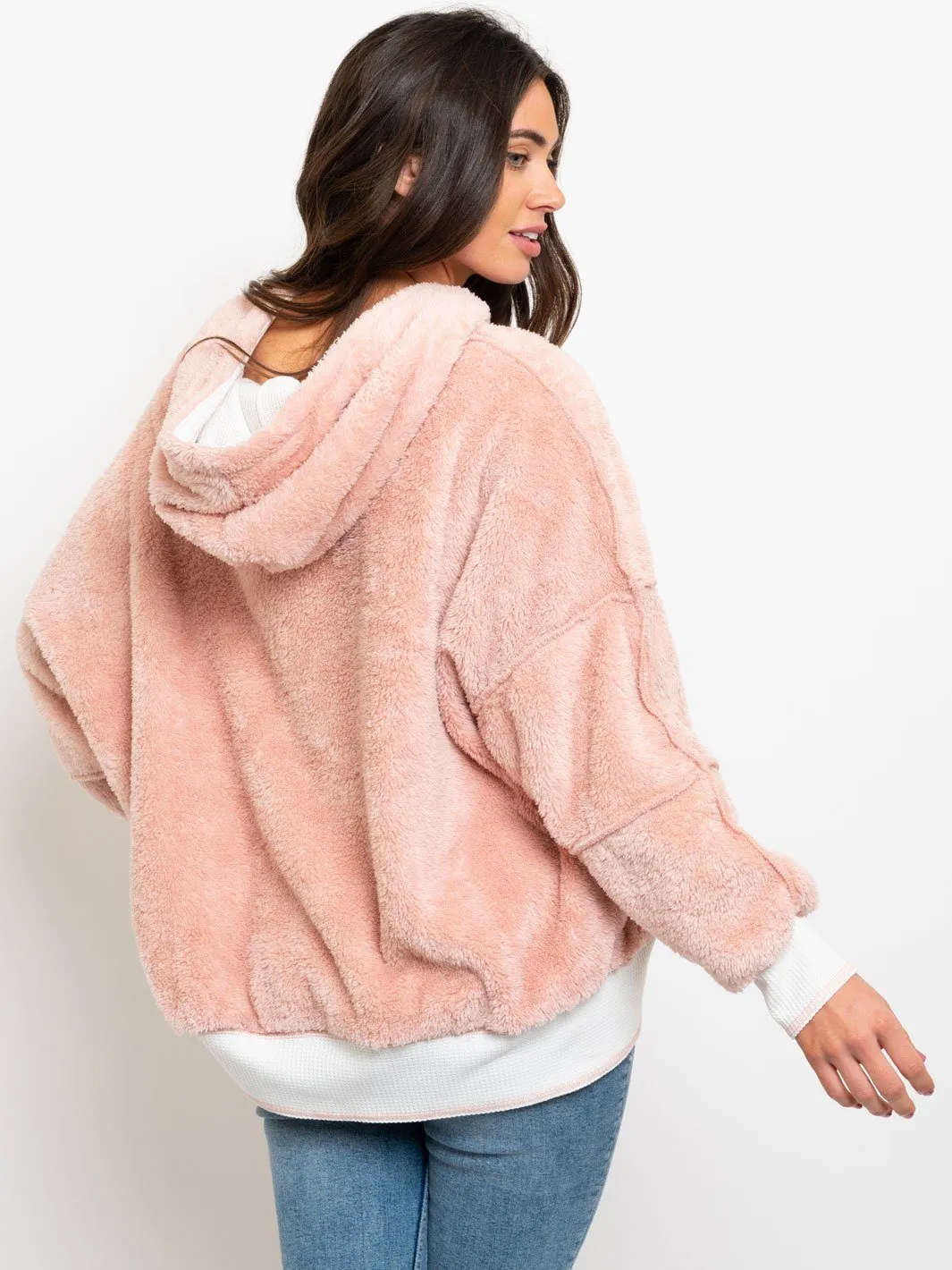 WOMEN'S LONG SLEEVE TEDDY HOODIE PULLOVER SWEATER