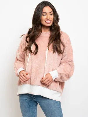 WOMEN'S LONG SLEEVE TEDDY HOODIE PULLOVER SWEATER