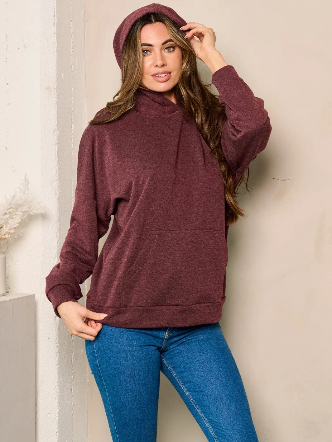 WOMEN'S LONG SLEEVES FRONT POCKETS HOODED SWEATER