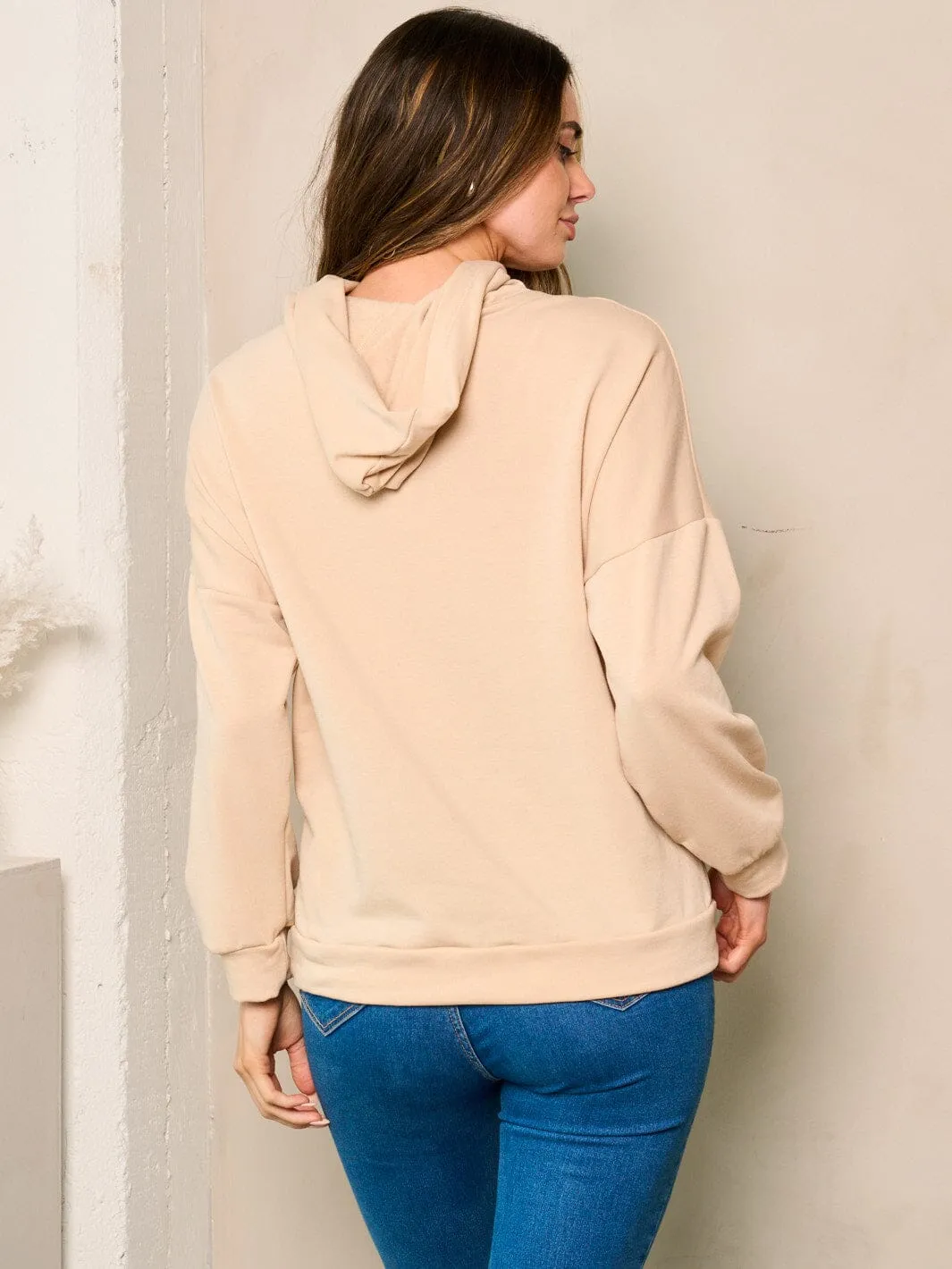 WOMEN'S LONG SLEEVES FRONT POCKETS HOODED SWEATER